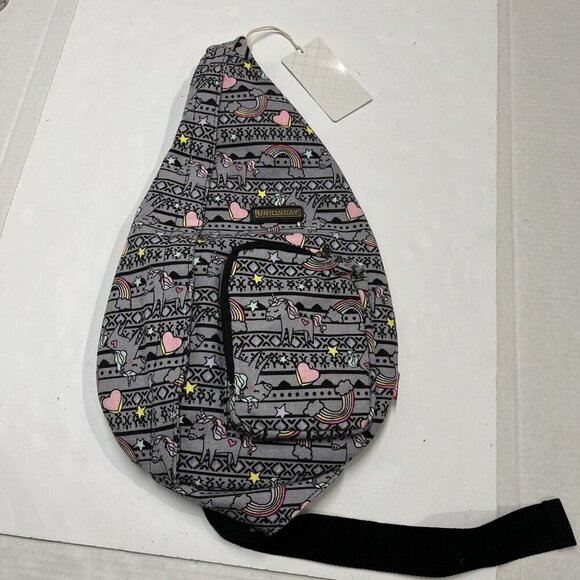 Unionbay Crossbody Sling Shoulder Backpack Bag Gray Unicorns Rainbows‎ Hearts - Picture 3 of 9